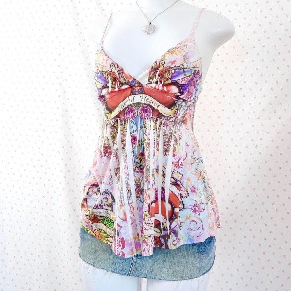 Vintage Seductions Sacred Heart Tattoo Print Cami Top Small